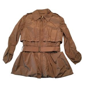 Add Womens Brown Belted Trench Coat Water-Resistant Nylon Blend